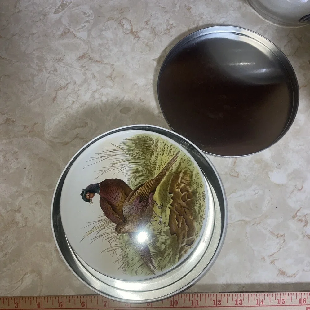 Metal Decorative Pair Of Tins Brown Green Tan Quail‎ Nature Outdoors Bird